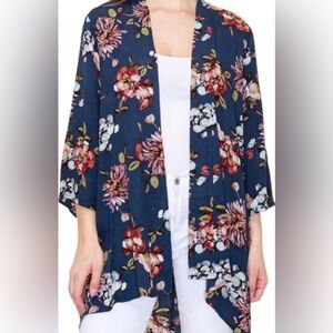 PINK CLOVER size XL Floral Kimono Cardigan - Navy and Pink